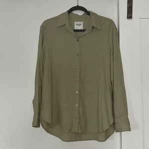 Abercrombie & Fitch Linen Blend Oversized Button Up Sage